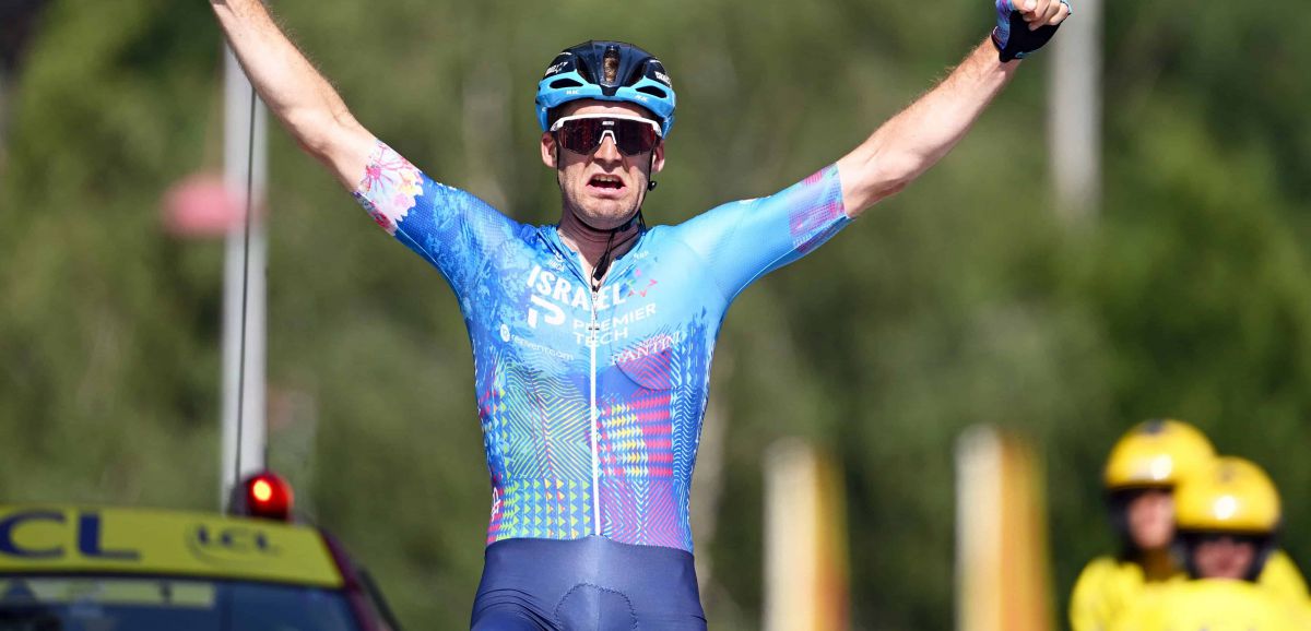 Hugo Houle cycliste de l'équipe israélienne Israël - Premier Tech a remporté la 16e étape du Tour de France