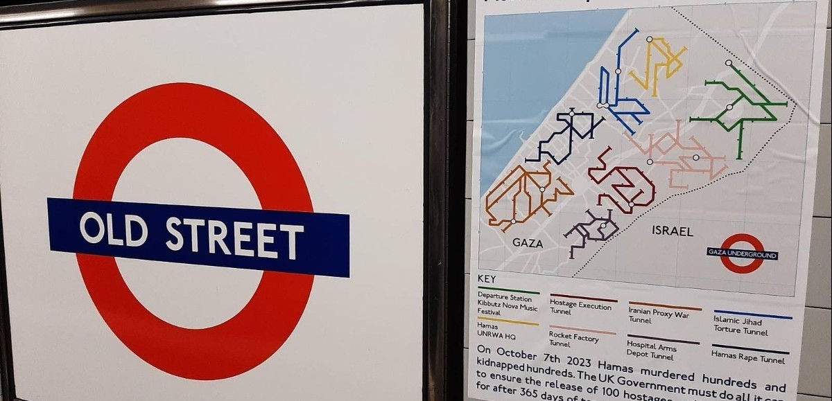 Le métro de Londres recouvert de cartes des « tunnels de viol du Hamas à Gaza »