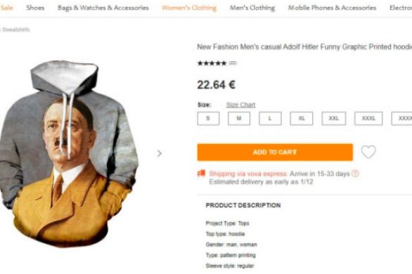 La plateforme de vente en ligne Vova propose un sweatshirt à capuche à l'effigie d'Hitler